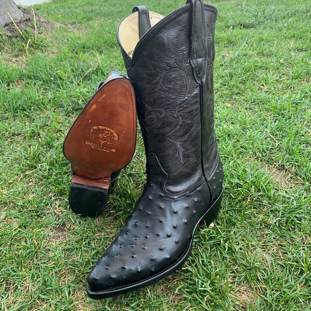 Men’s Cowboy boot ostrich print leather black 099